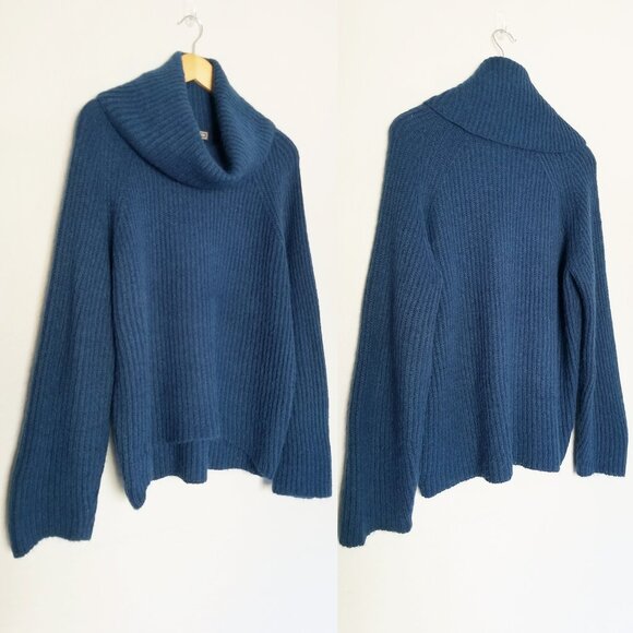 J. Crew Point Sur Ribbed Turtleneck Sweater M Chunky Teal Blue Mohair Wool  Knit - Picture 13 of 14